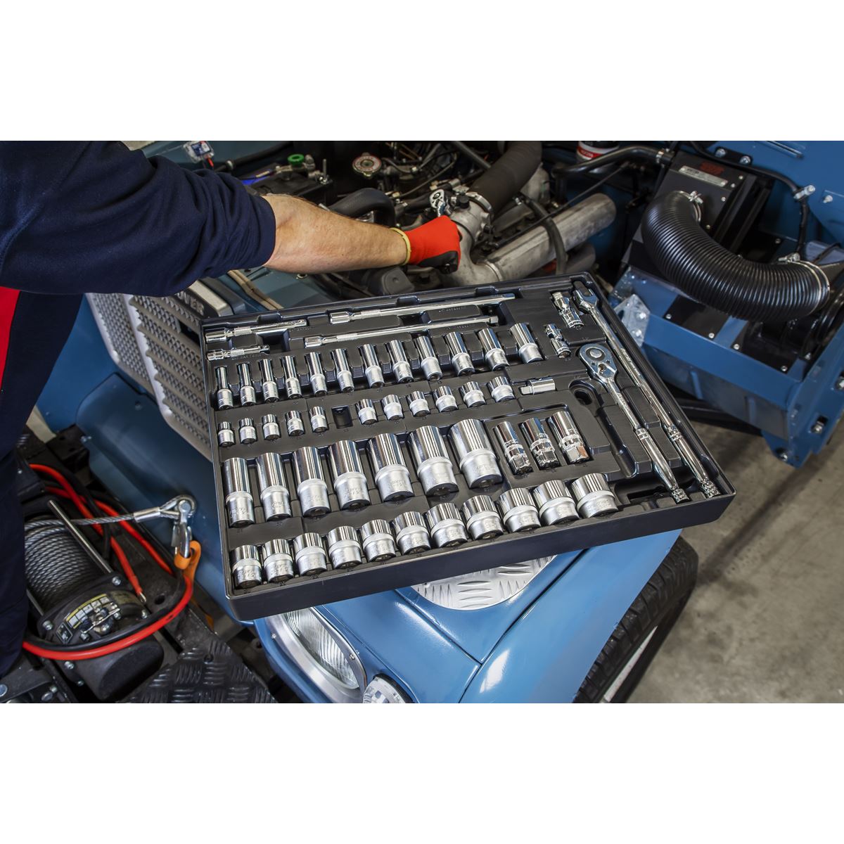 Sealey Tool Tray with Socket Set 55pc 3/8" & 1/2"Sq Drive TBT31