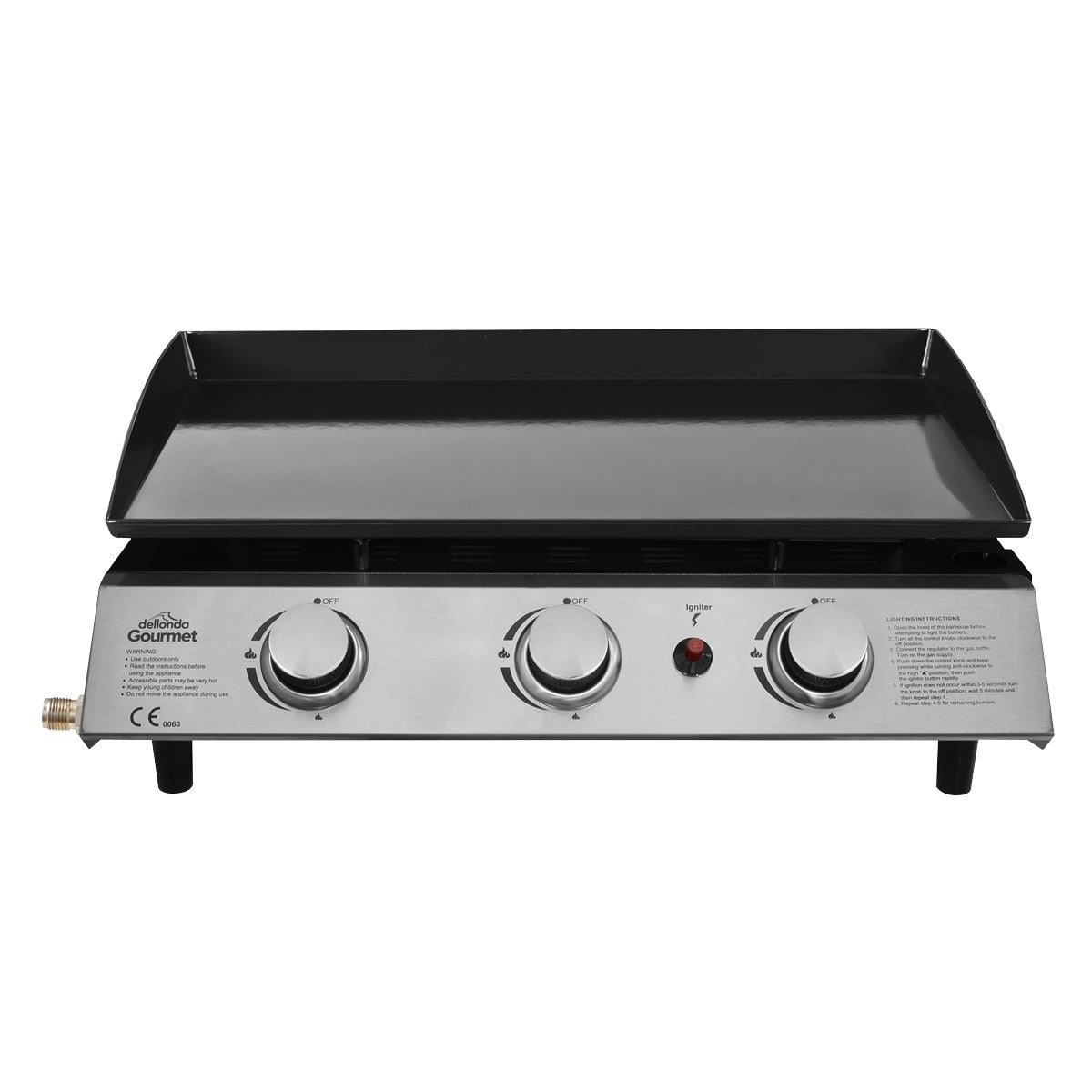 Dellonda 3 Burner Portable Gas Plancha 7.5kW BBQ Griddle, Stainless Steel - DG22 DG22