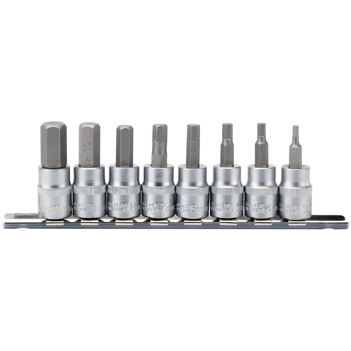 Draper Expert 3/8" Square Drive Hexagonal Socket Bit Set 3-12mm on Rail (8 Pce) - 16285