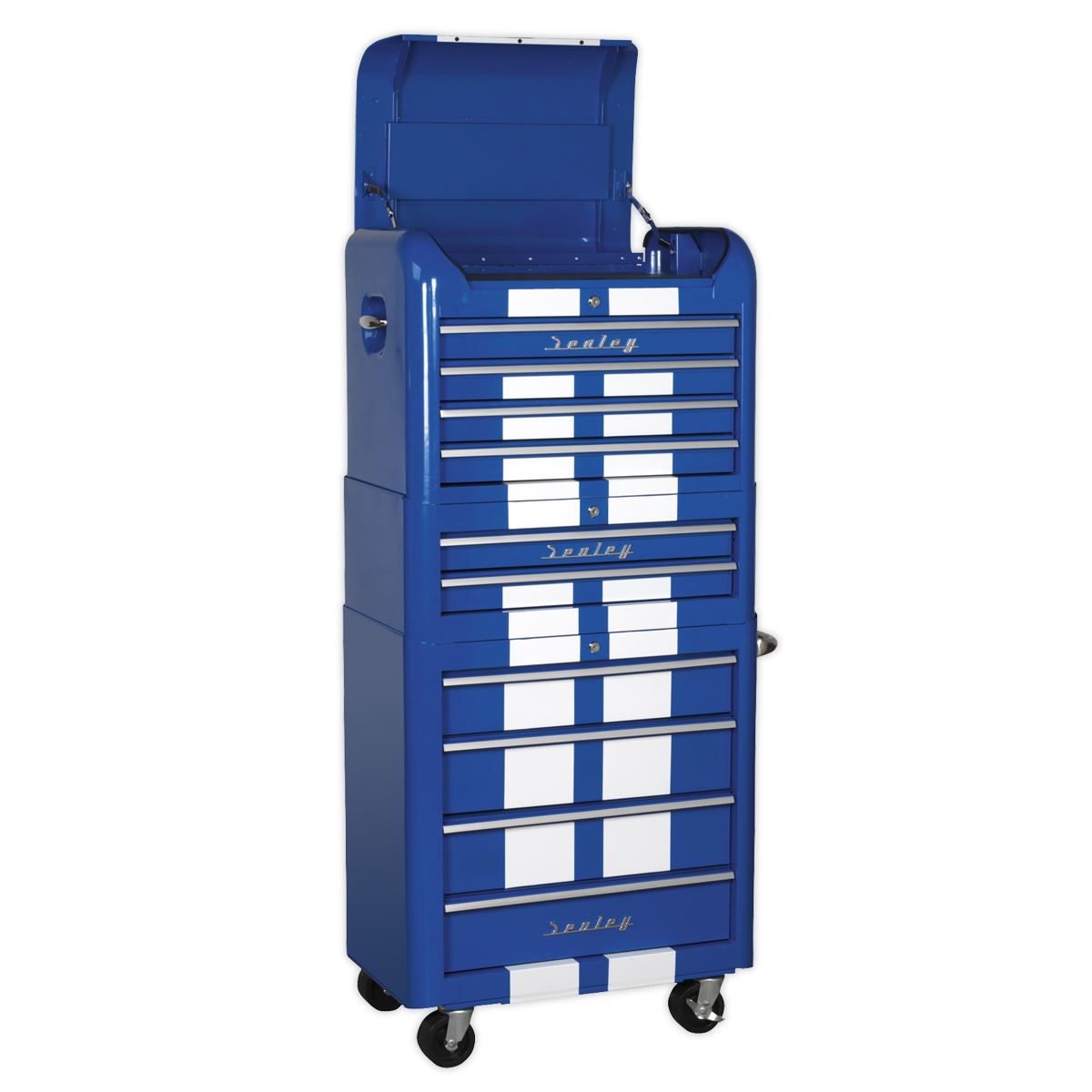 Sealey Retro Style Combination 10 Drawer - Blue/White Stripes AP28COMBO2BWS