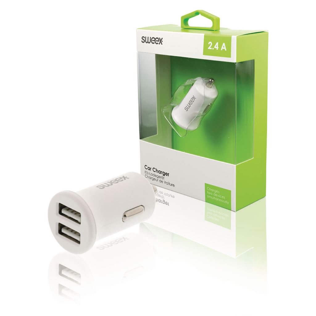 Sweex Car Charger 2-Outputs 2.4A 2x USB White CH-011WH Smart Media Charger