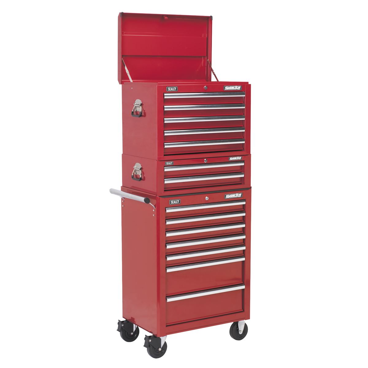 Sealey Topchest, Mid-Box & Rollcab Combination 14 Drawer - Red APSTACKTR