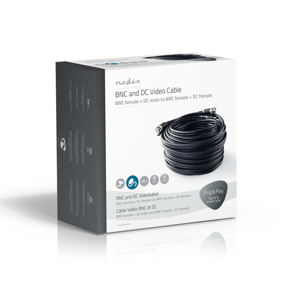 Nedis CCTV Security Cable BNC/DC RG59 20m pre-assembled connectors - CCTVCA10BK200