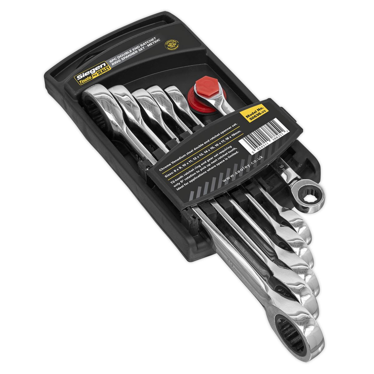 Sealey Double End Ratchet Ring Spanner Set 6pc Metric S0636