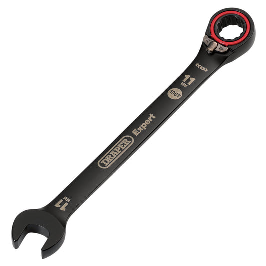 Draper Expert HI-TORQ  Metric Reversible Ratchet Combination Spanner 11mm, Black