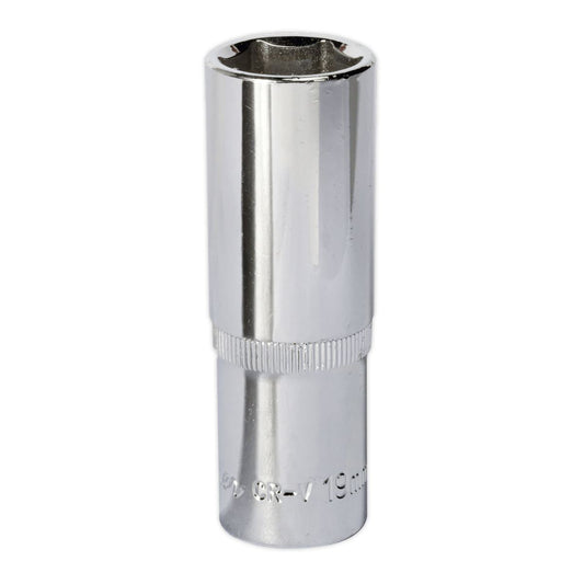 Sealey WallDrive Socket 19mm Deep 1/2"Sq Drive Fully Polished SP1219D