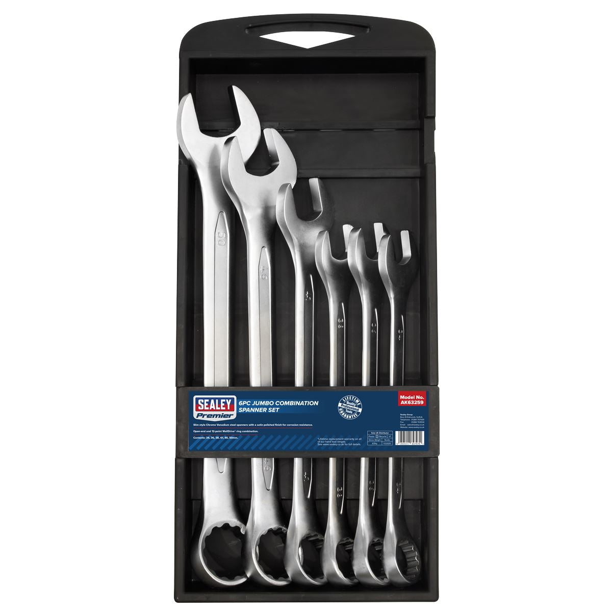 Sealey Combination Spanner Set 6pc Jumbo Metric AK63259