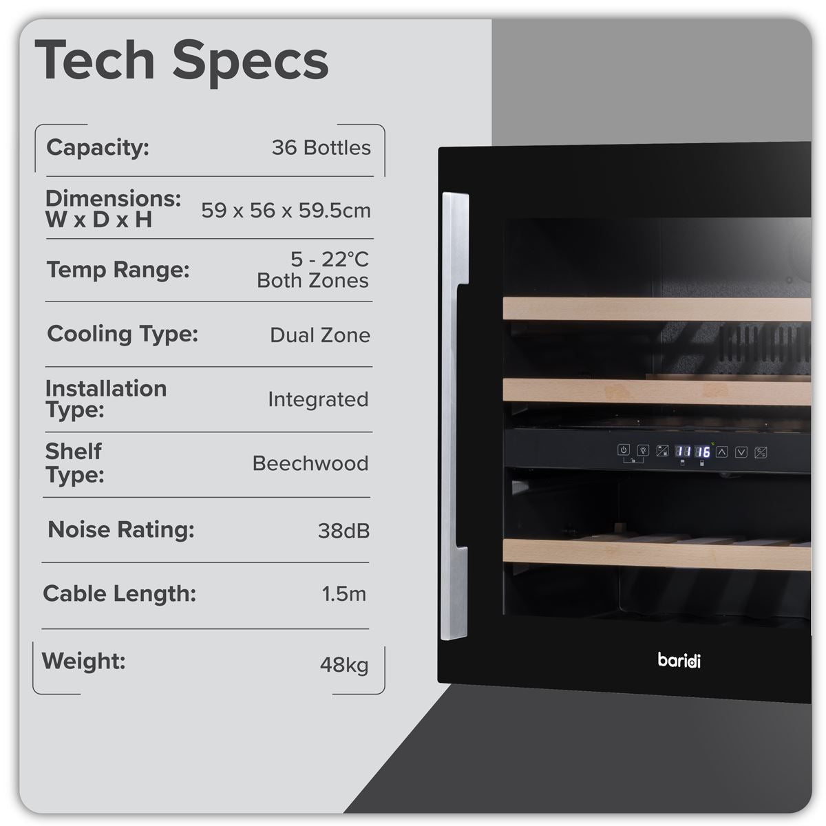 Baridi 36 Bottle Wine Fridge & Cooler 60cm DH117