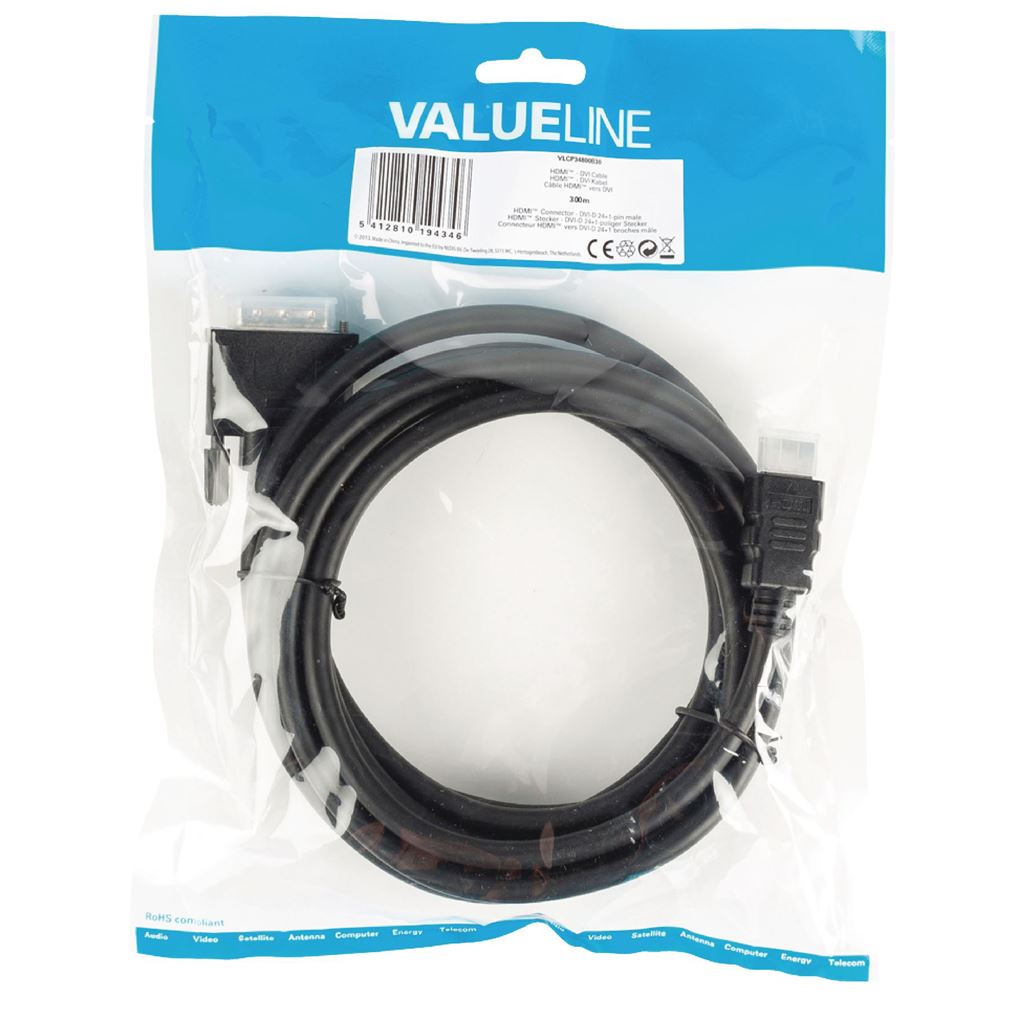 Glaxio HDMI to DVI cable HDMI Connector (DVI-D 24+1-pin male) 3m black - CCGP34800BK30