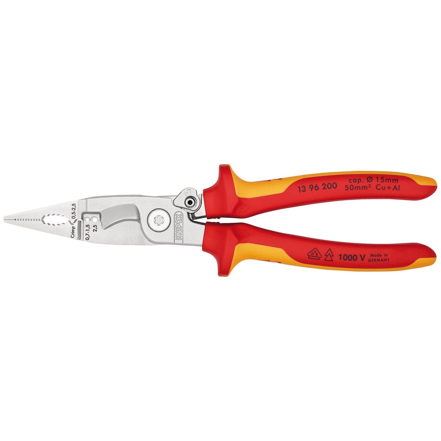 KNIPEX 13 96 200 SB Pliers for Electrical Installation Insulated with Multi-Component Grips, 200mm