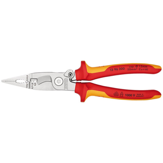 KNIPEX 13 96 200 SB Pliers for Electrical Installation Insulated with Multi-Component Grips, 200mm