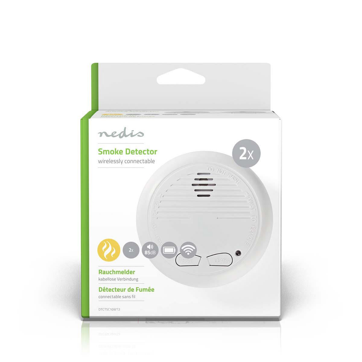 Nedis Smoke Detector EN14604 Connectable Set of 2 Detectors DTCTSC10WT2