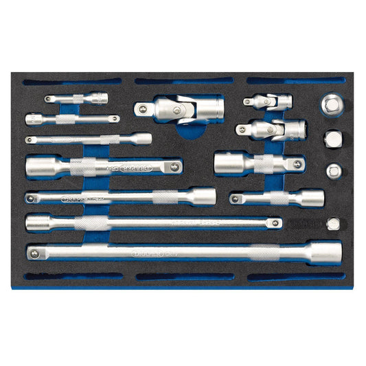 Draper 63530 1/4" 3/8" 1/2" EXTENSION BARS UNIVERSAL JOINTS ADAPTOR SET 16 Piece