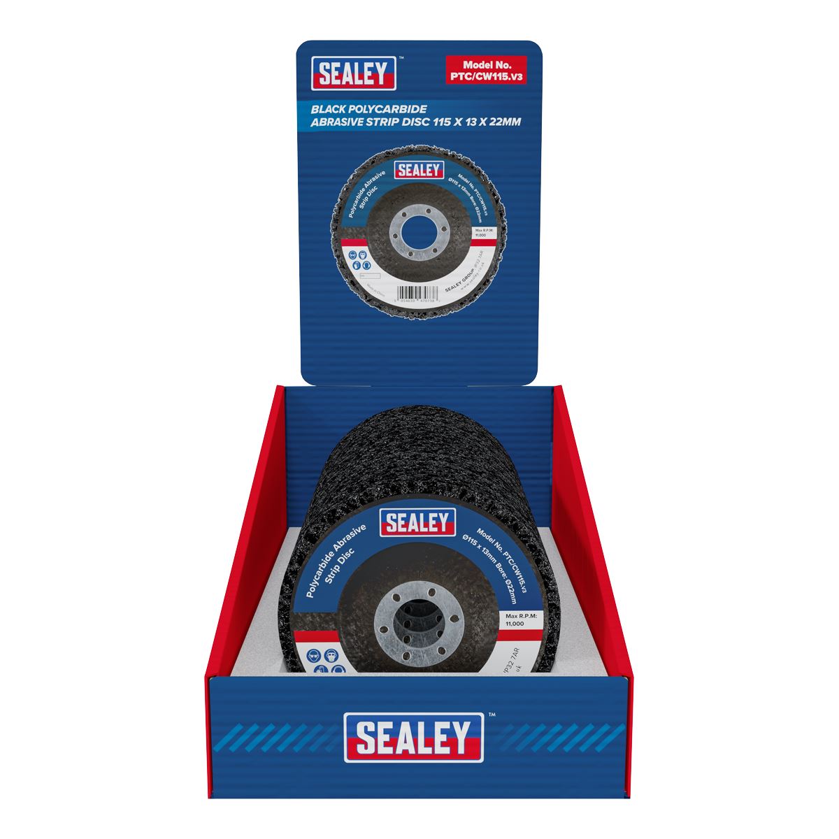 Sealey 115 x 13mm Black Polycarbide Abrasive Strip Disc 22mm Bore - Box of 10