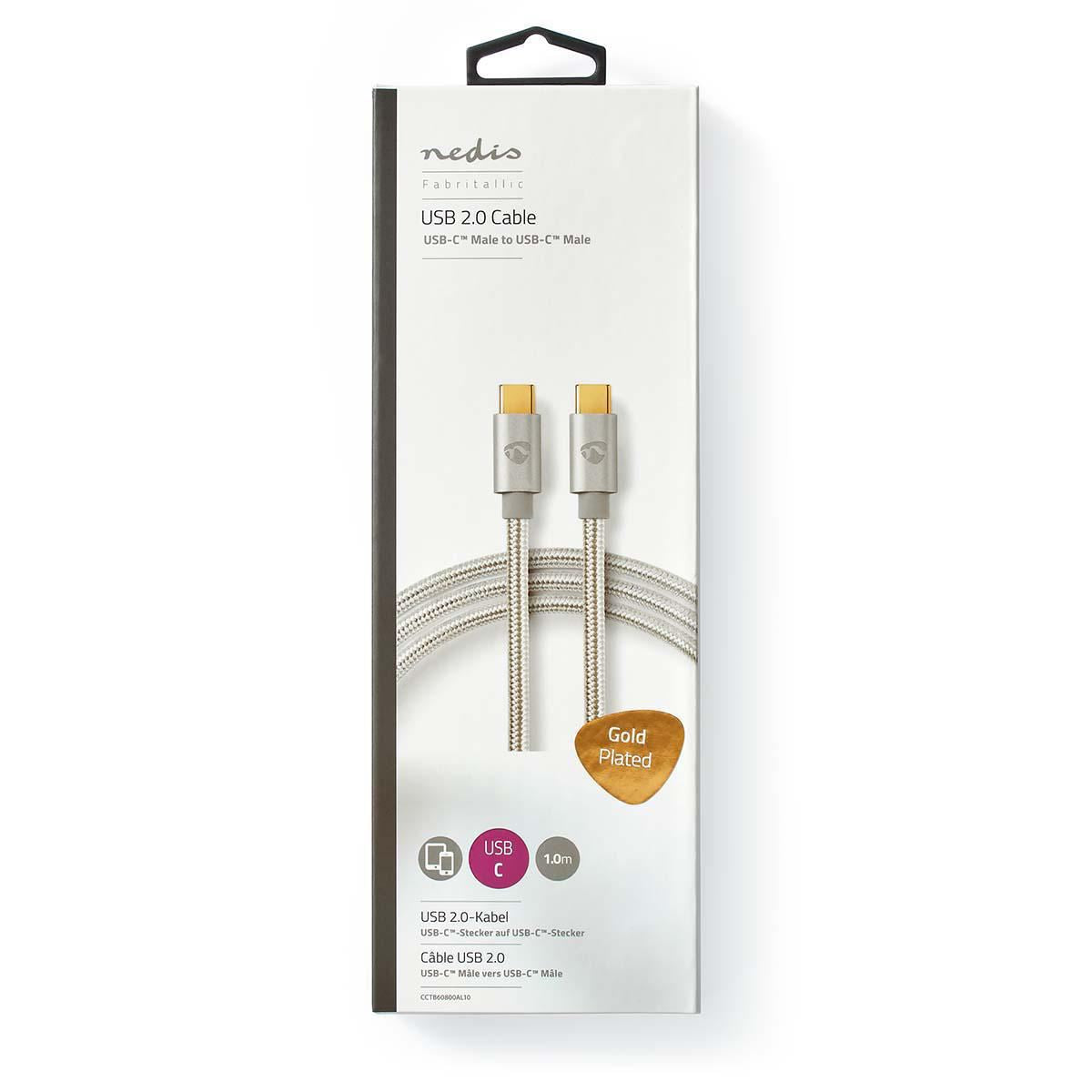 Nedis USB Cable USB 2.0 USB Type-C Male USB Type-C Male 480 Mbps 100W 1m Silver - CCTB60800AL10