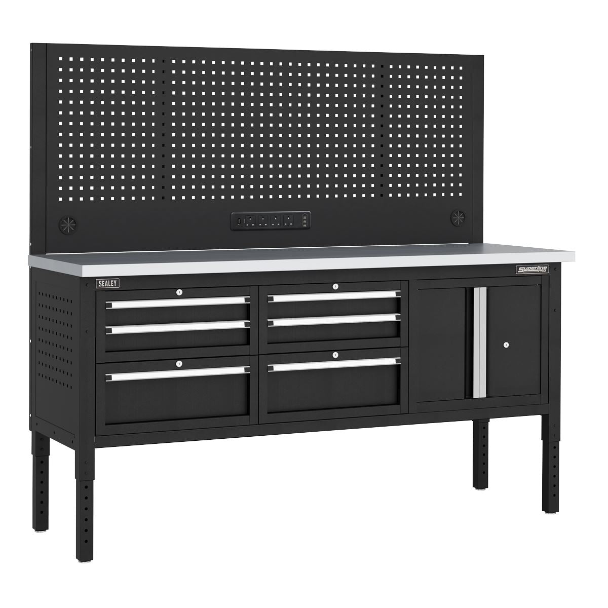 Sealey Modular Workbench with 6 Drawers, Cupboard Stainless Steel Worktop 1830mm