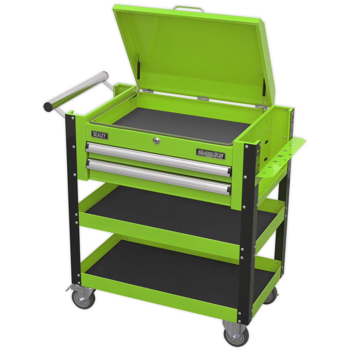 Sealey HD Mobile Tool & Parts Trolley 2 Drawer-Locking Top HV Green AP760MHV