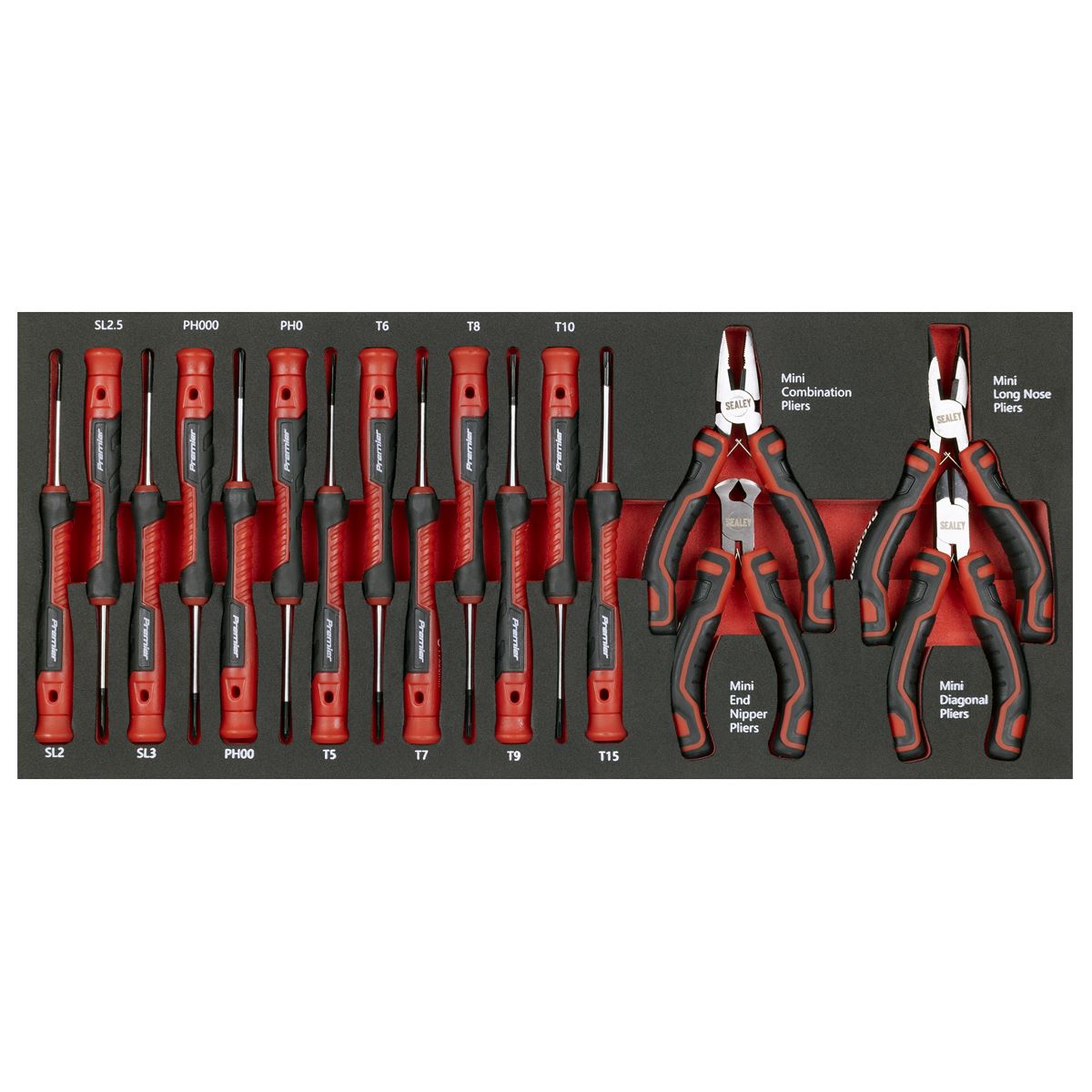 Sealey Premier Precision Screwdriver & Mini Pliers Set with Tool Tray 17pc TBT67