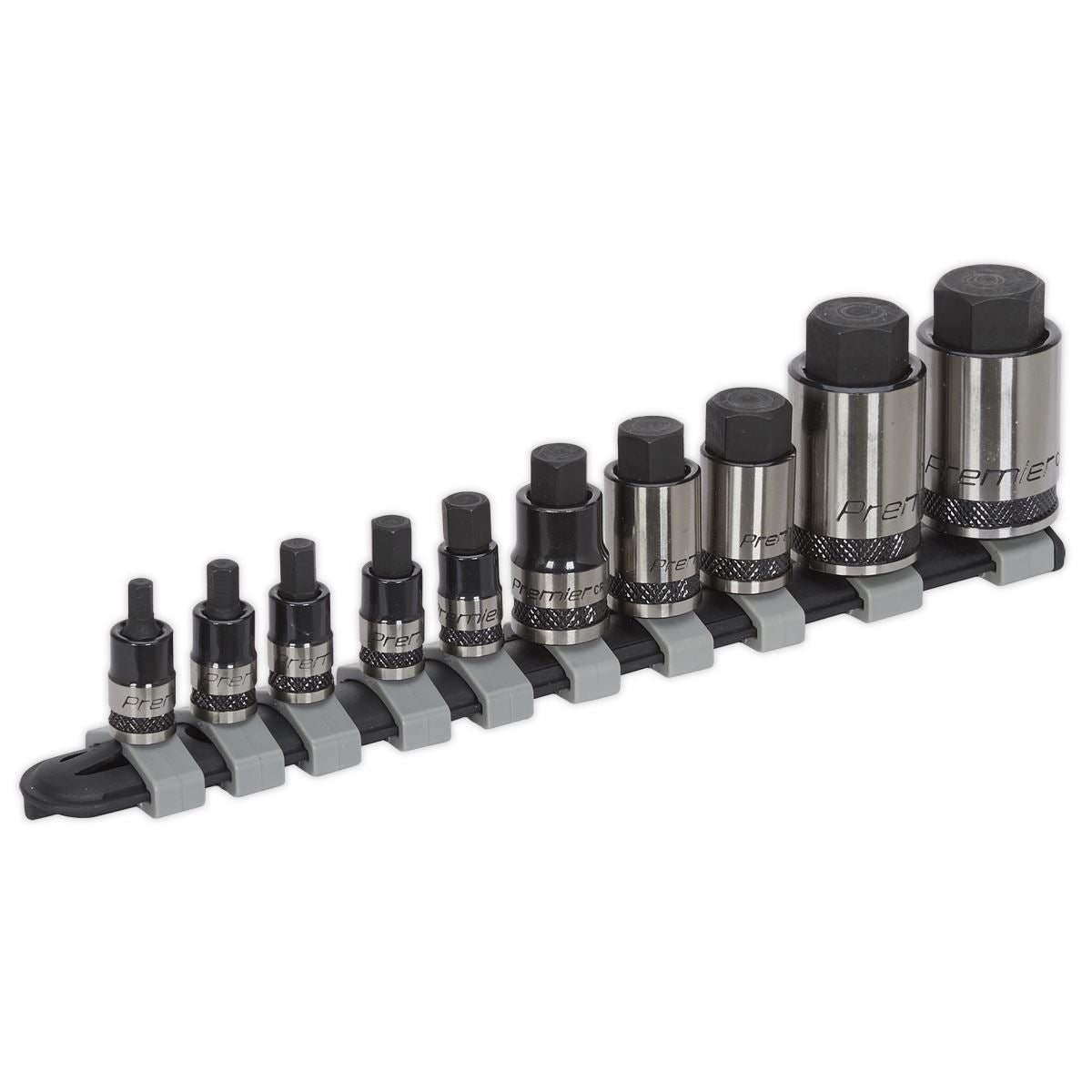 Sealey Hex Socket Bit Set 10pc Stubby 1/4",3/8",1/2"Sq Dr Black AK6229B