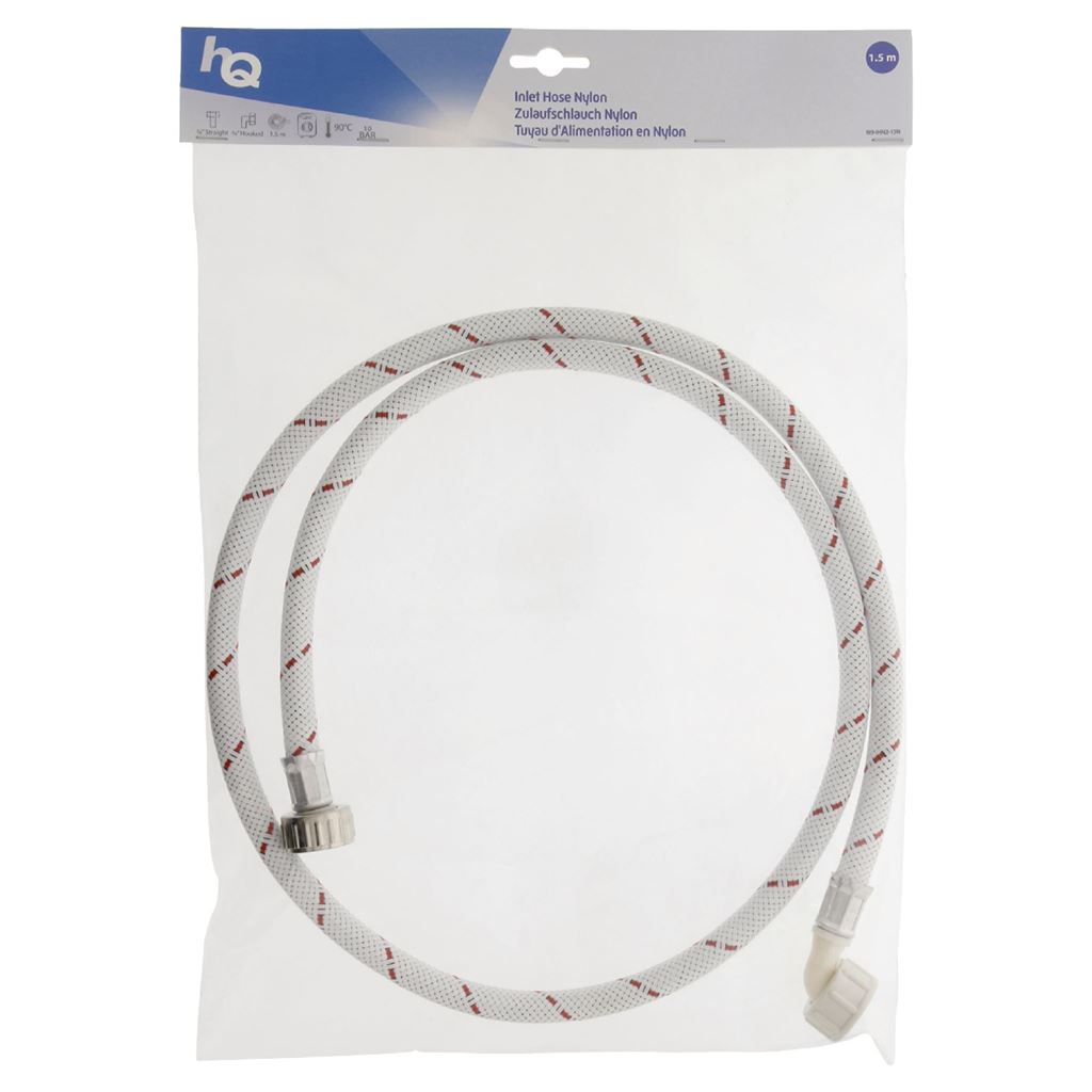HQ Inlet hose nylon ¾" straight to ¾" Hooked 1.5m (3/4 inch) for washing machine - WAIH3434SH1N15
