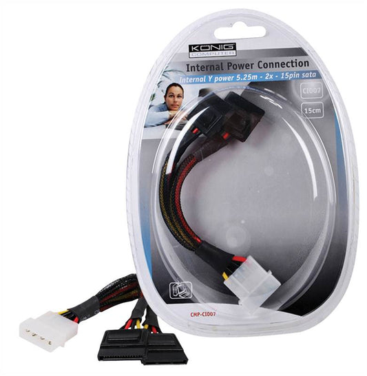 Konig Y Power Adapter Cable (4pin Modulair to Two 15pin SATA connections) S-ATA
