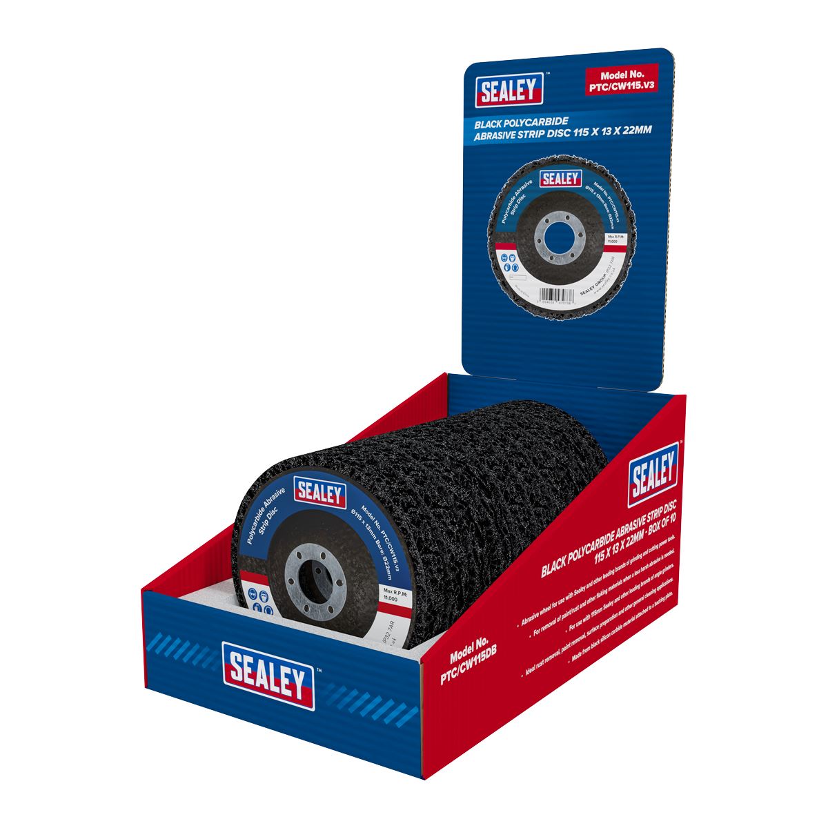 Sealey 115 x 13mm Black Polycarbide Abrasive Strip Disc 22mm Bore - Box of 10