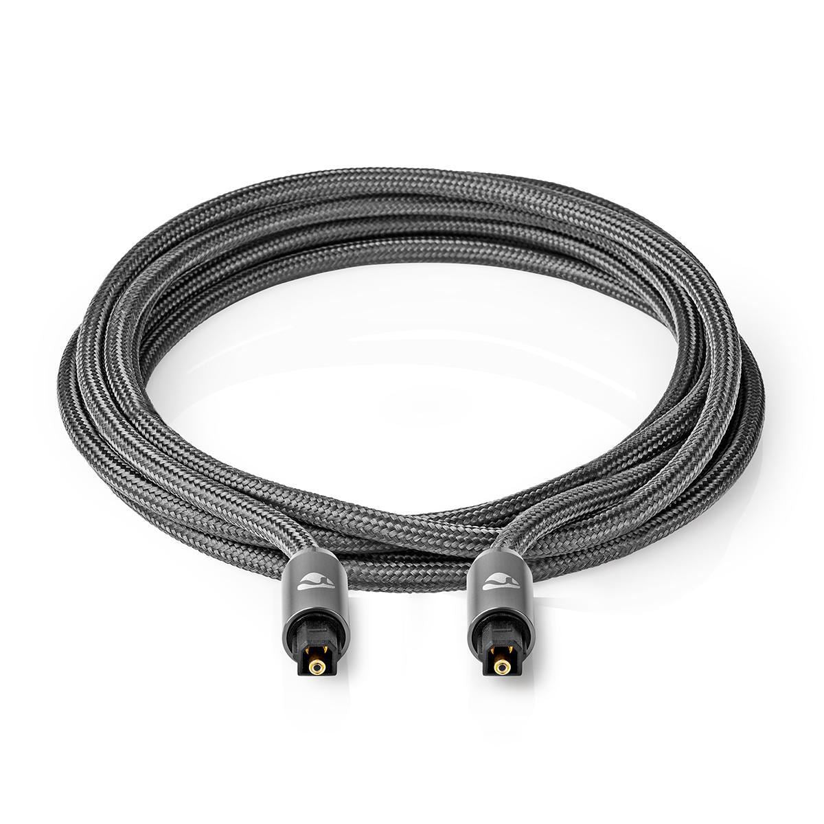 Nedis 1m Digital Audio Cable TosLink Male to TosLink Male Gun Metal Grey Braided - CATB25000GY10