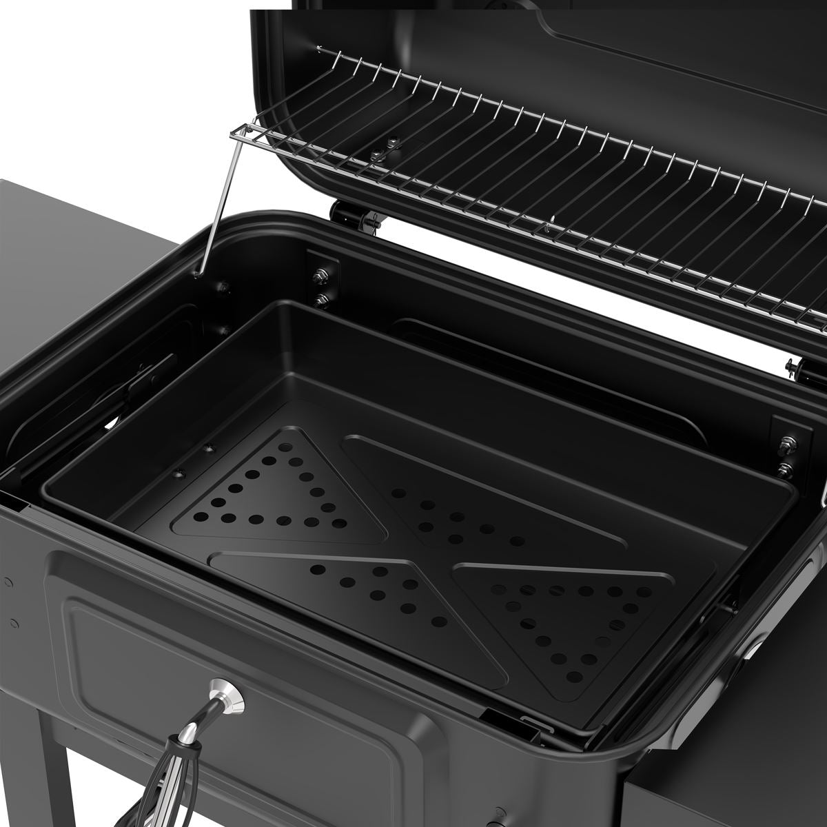Dellonda Charcoal Grill BBQ Smoker and Trolley with 2 Side Shelves - Black DG283