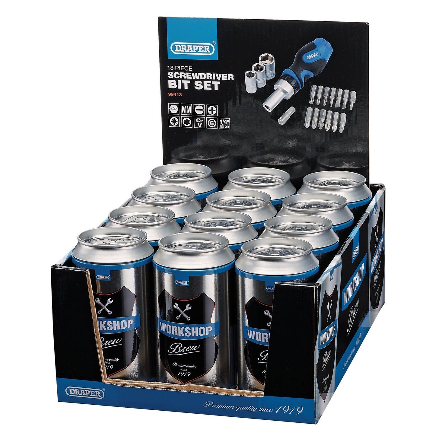 Draper Beer Stash Can Ratchet Stubby Screwdriver and Bit Set with Sockets 99413