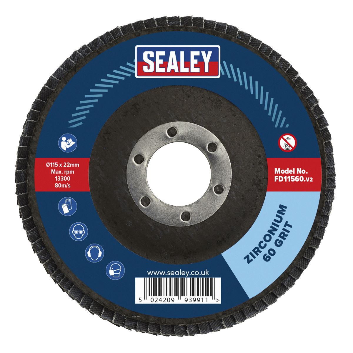Sealey Flap Disc Zirconium 115mm 22mm Bore 60Grit FD11560