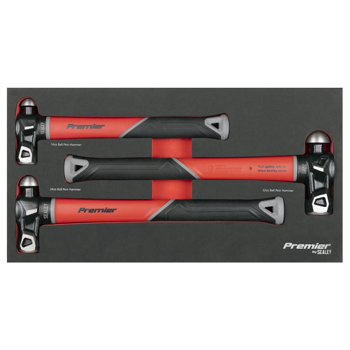 Sealey Premier Ball Pein Hammer Set with Fibreglass Shafts 3pc AK2033