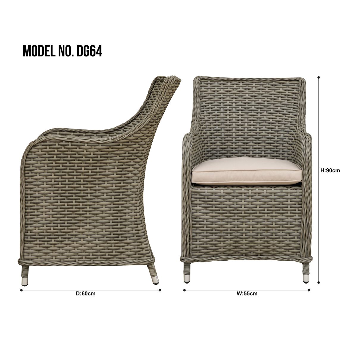 Sealey Dellonda Chester Rattan Wicker Garden Dining Chairs with Cushion, Brown DG64