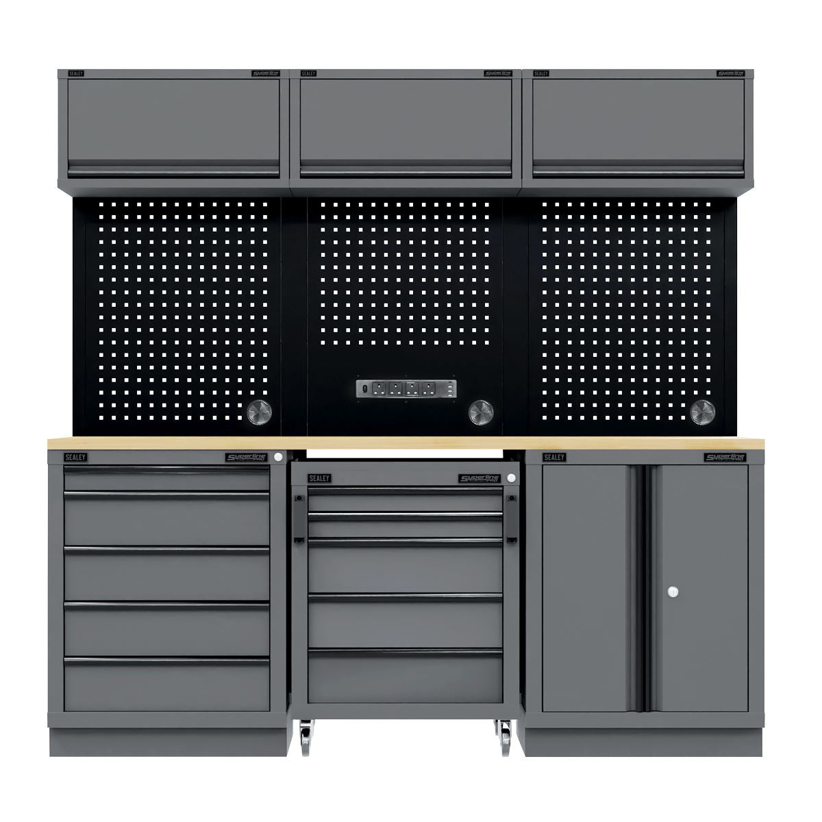 Sealey Superline Black Edition Storage System with Rubber Wood Worktop 2.04m