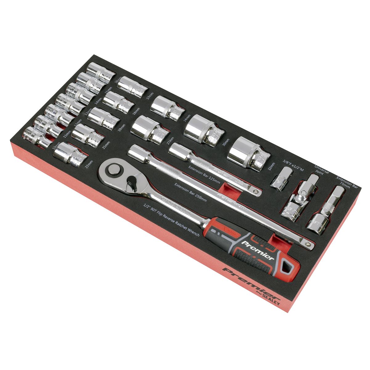 Sealey Premier Socket Set with Tool Tray 1/2"Sq Drive 22pc TBT42