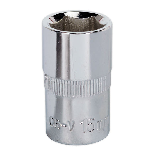 Sealey WallDrive Socket 15mm 1/2"Sq Drive Fully Polished SP1215