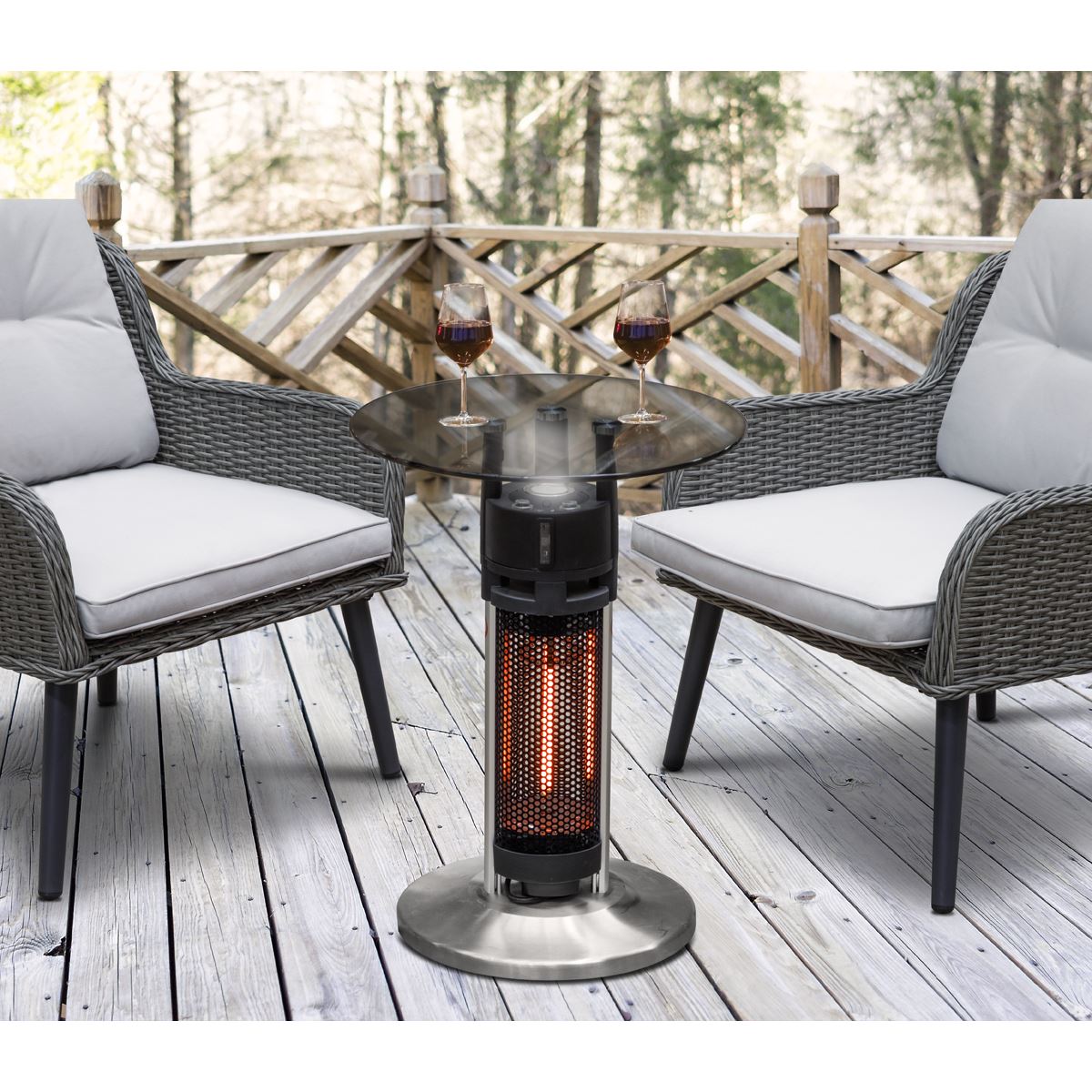 Dellonda Bistro Table with 1200W Heater, 65cm, Black/Stainless Steel DG62