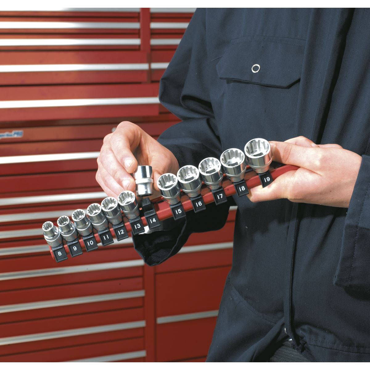Sealey Socket Retaining Rail with 12 Clips 1/4"Sq Drive AK1412