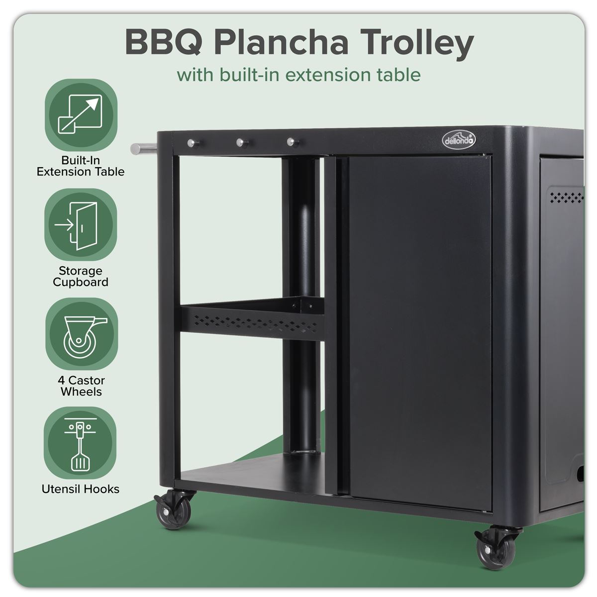 Dellonda BBQ/Plancha Workstation Trolley/Cupboard/Extension Table/Utensil Hooks