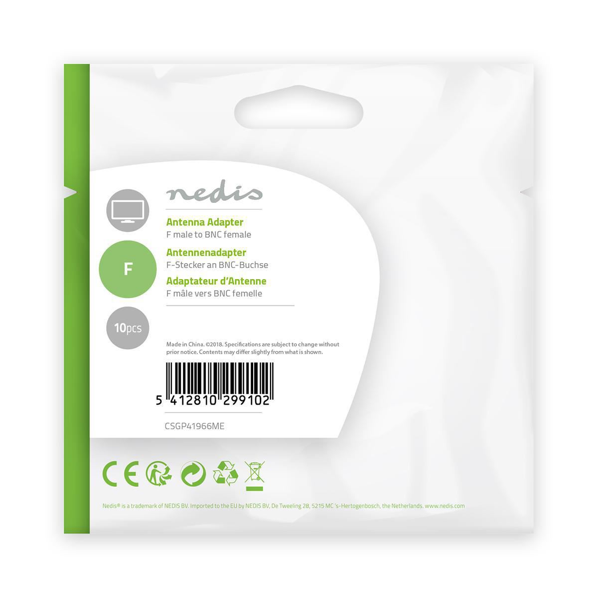 Nedis Satellite & Antenna Adapter F Male to BNC Female 10 pieces Metal