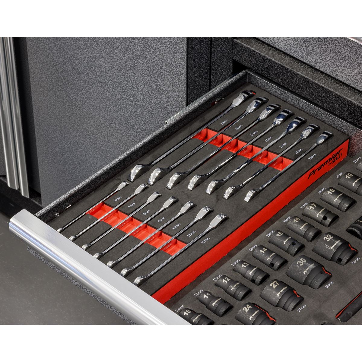 Sealey Premier Ratchet Spanner Set with Tool Tray 14pc TBT49