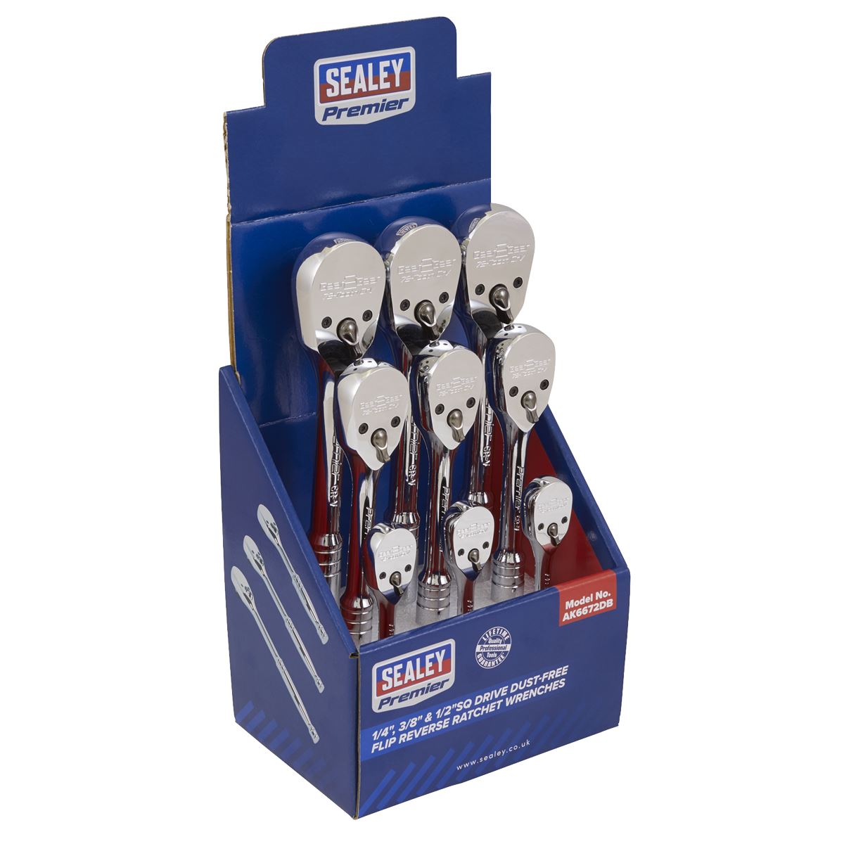 Sealey Ratchet Wrenches 1/4", 3/8" & 1/2"Sq Drive-Display Box of 9 AK6672DB