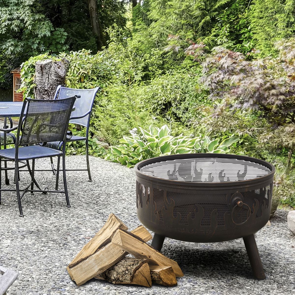 Dellonda Deluxe Firepit Fireplace Outdoor Patio Heater, Cooking Grill & Poker DG117