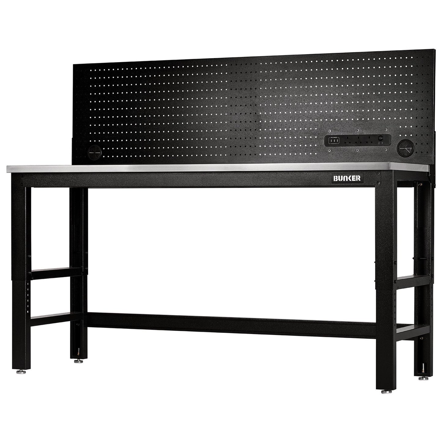 BUNKER Workbench with Stainless Steel Worktop and Power Pegboard, 1830mm