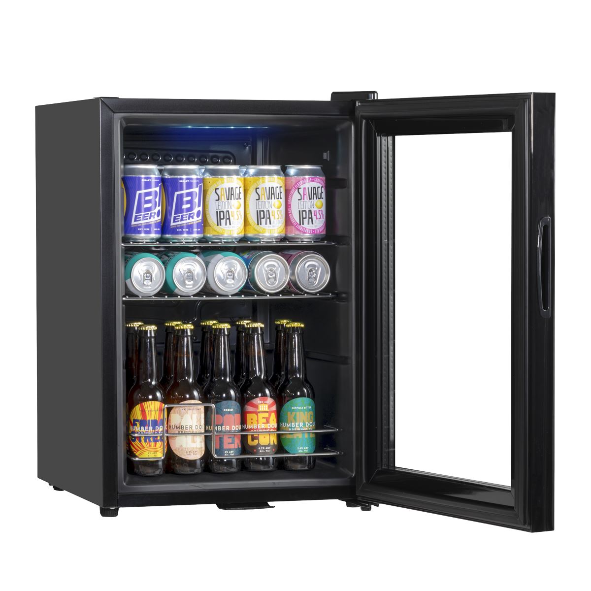 Baridi 60L Beer & Drinks Fridge with LED Light, Black and Glass Door DH62