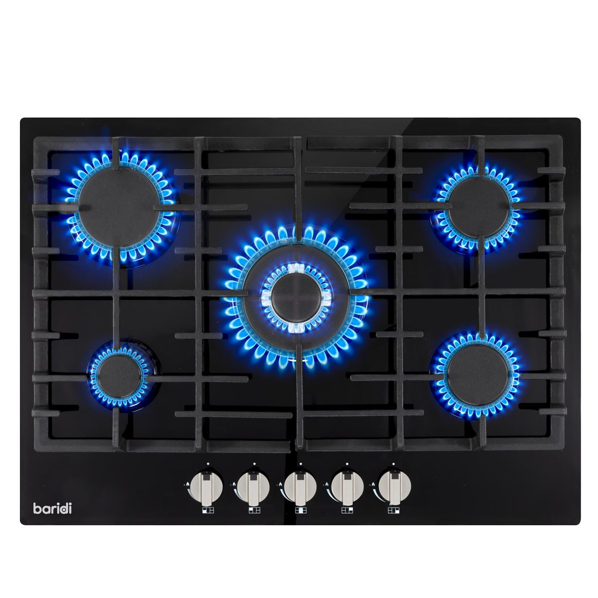Baridi Gas Hob with 5 Cooking Zones 70cm - Black DH228