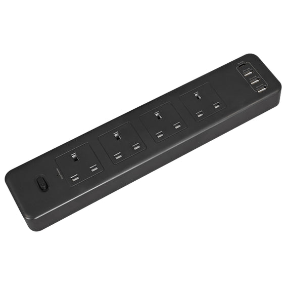 Sealey Extension Cable 2.6m 4 x 230V + 2 x USB Sockets - Black EL34USBB