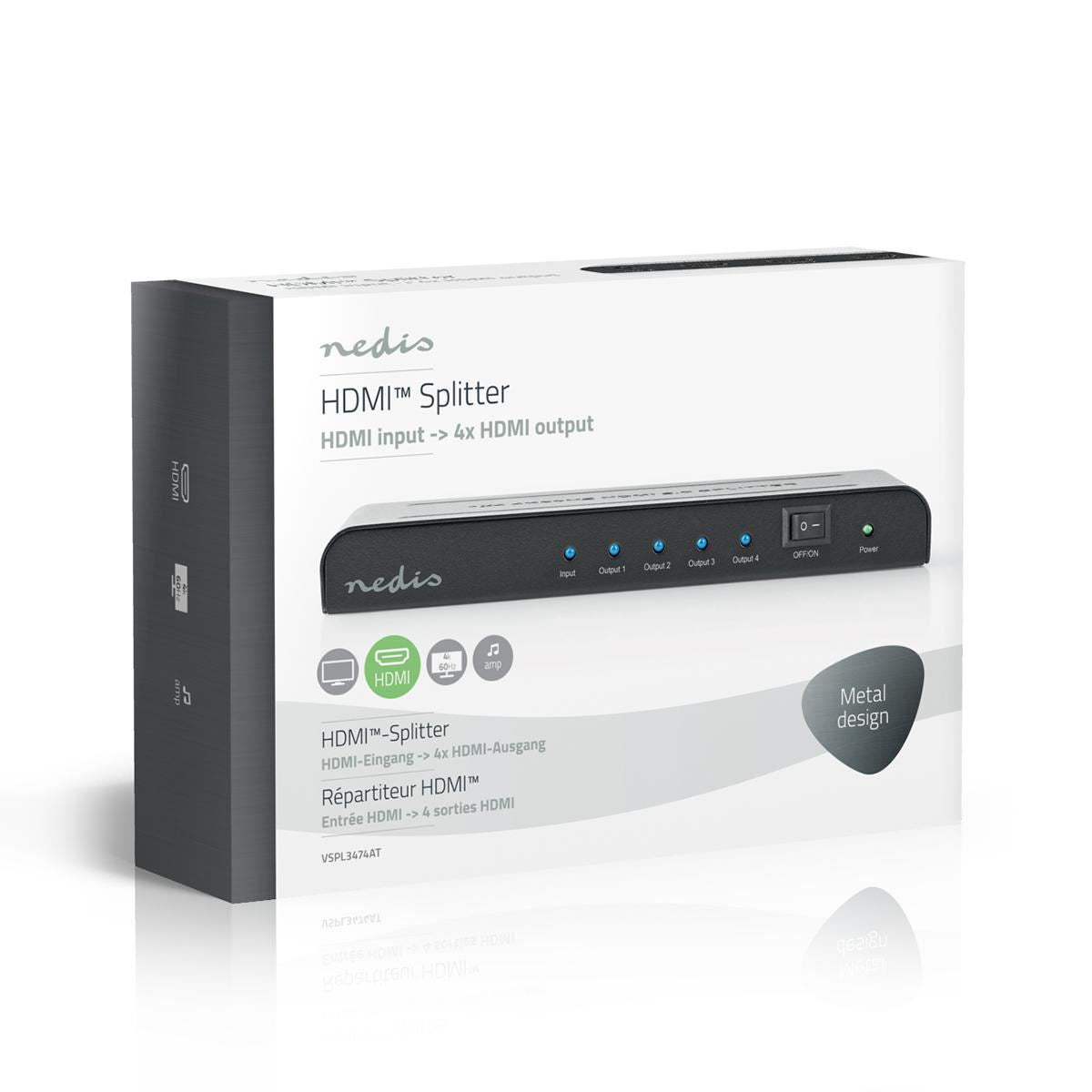 Nedis HDMI Splitter 4-Port HDMI Input 4x HDMI Output 4K@60Hz 18 Gbps Anthracite - VSPL3474AT