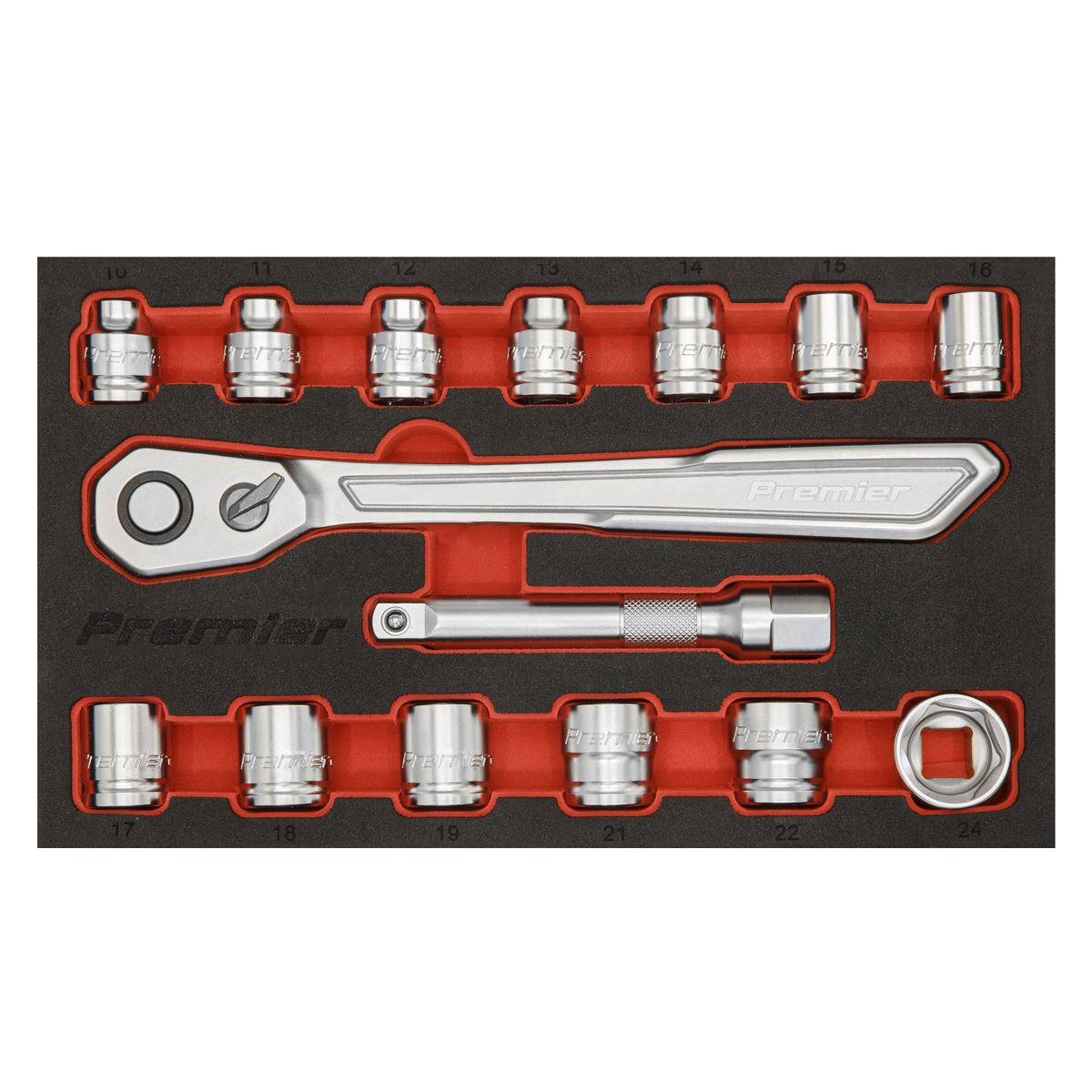 Sealey Low Profile Socket Set 15pc 1/2"Sq Drive Metric - Platinum AK5787