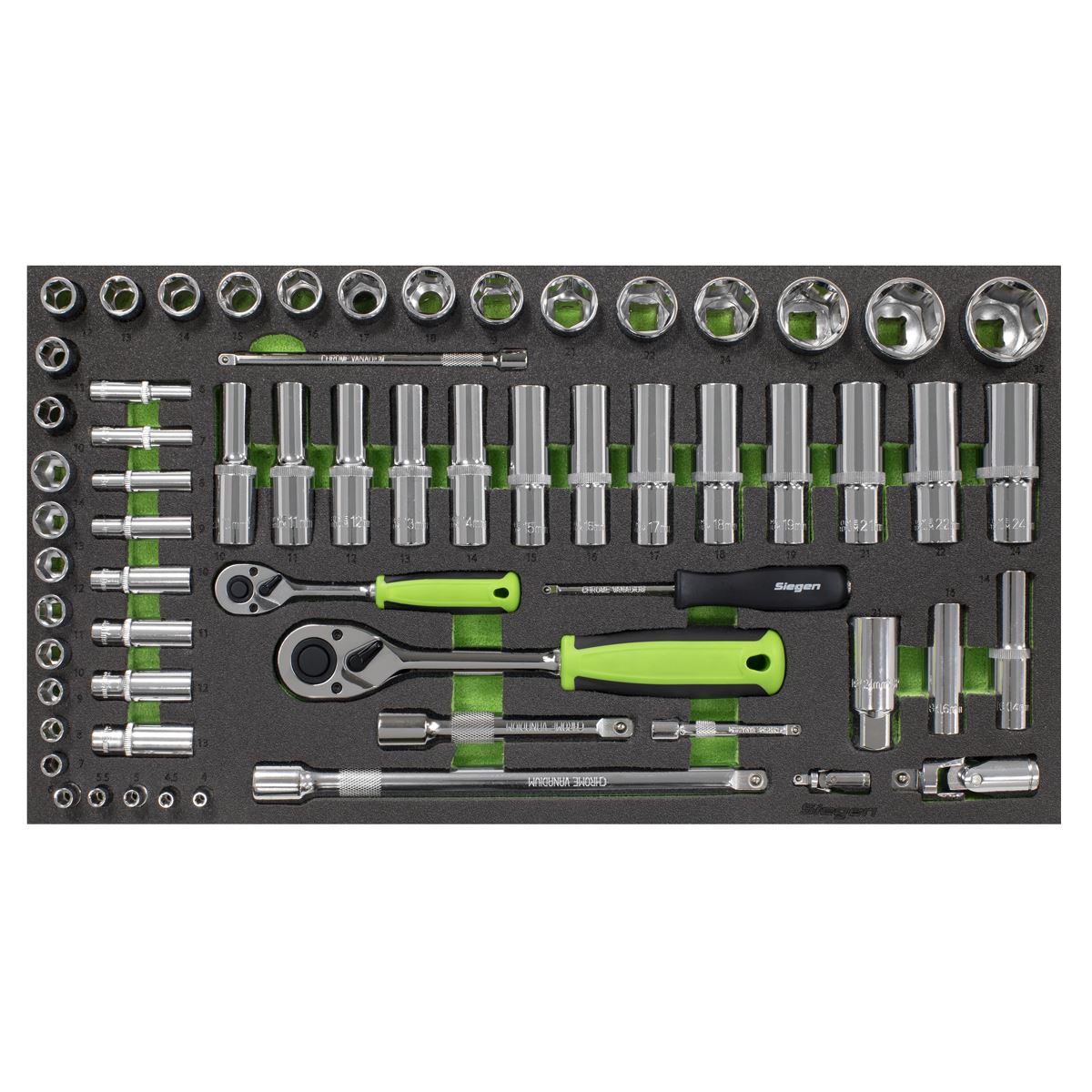 Sealey Siegen Tool Tray with Socket Set 62pc 1/4" & 1/2"Sq Drive Metric S01271