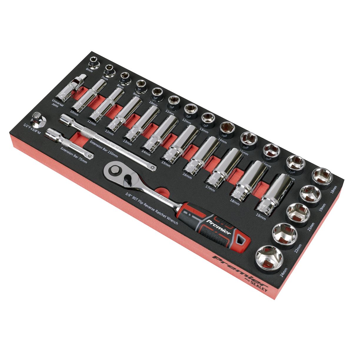 Sealey Premier Socket Set with Tool Tray 3/8"Sq Drive 32pc TBT41